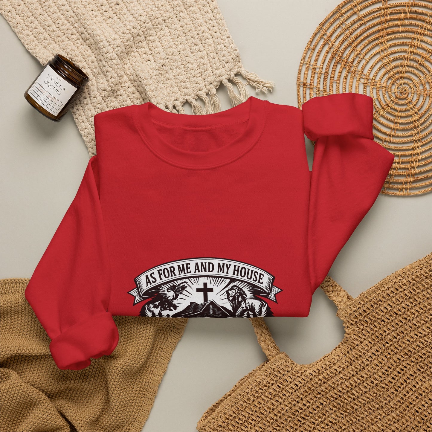 Joshua 24:15 Woodcut Family Emblem Crewneck  Unisex Heavy-Blend Sweatshirt