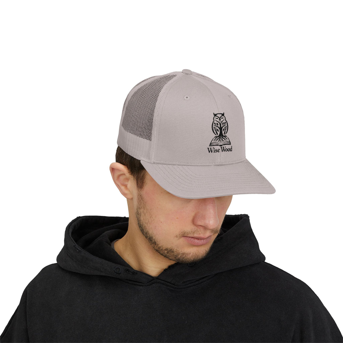 Owl Logo Snapback Trucker Cap — "Wise Wood" Embroidered Mesh Hat
