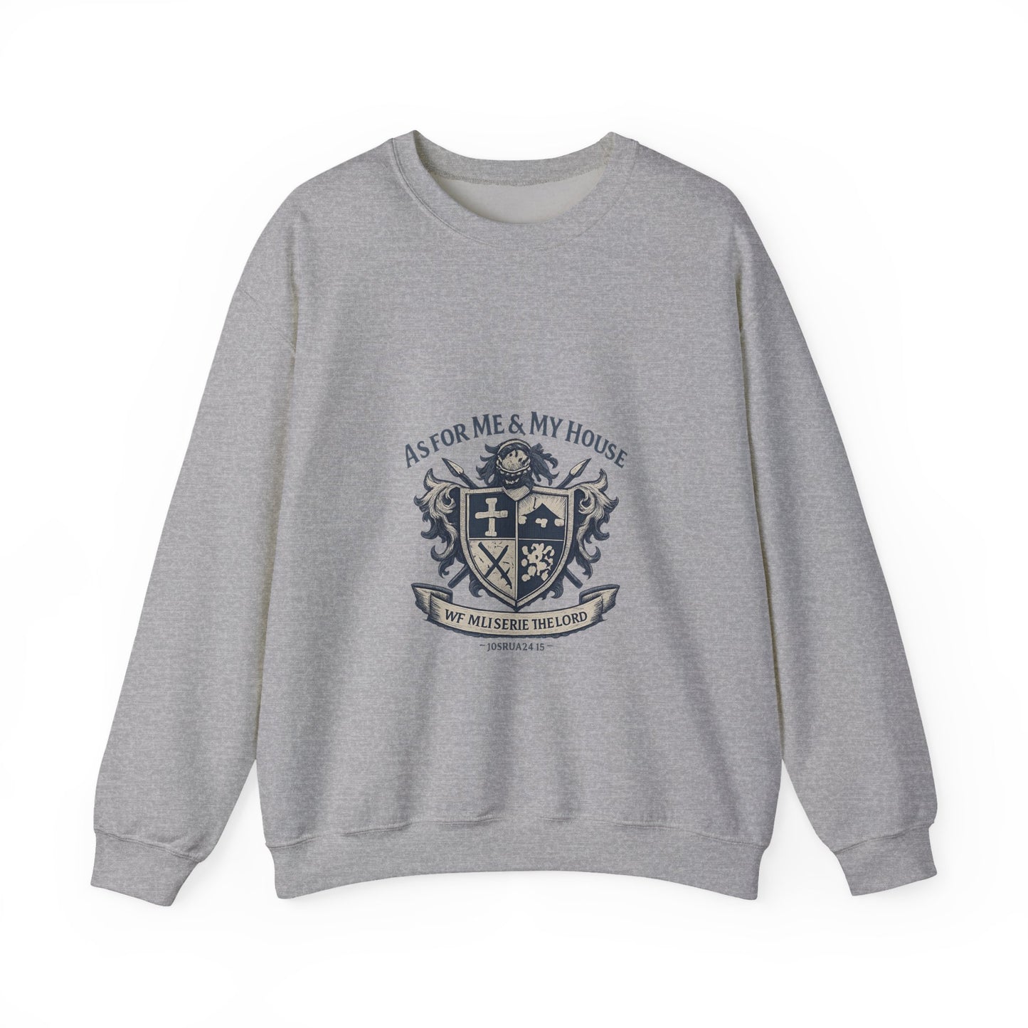 As for Me and My House — Family Shield Crewneck Sweatshirt (Unisex Heavy-Blend)