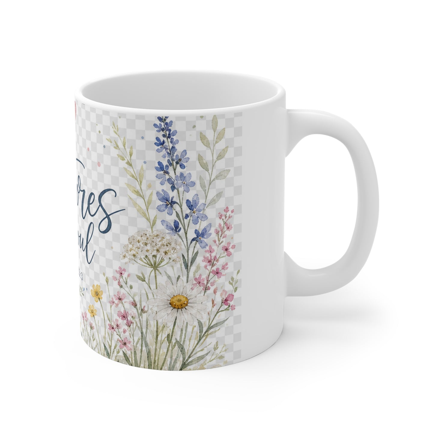 Psalm 23 'He Restores My Soul' 11oz White Mug — Wildflower Watercolor