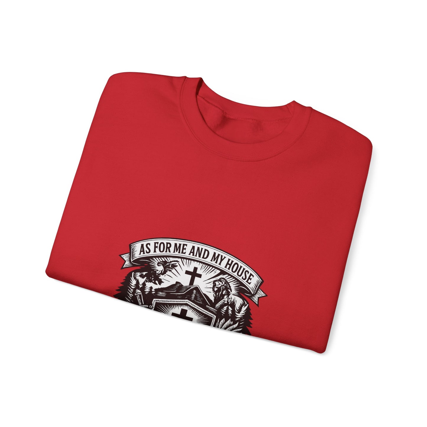 Joshua 24:15 Woodcut Family Emblem Crewneck  Unisex Heavy-Blend Sweatshirt