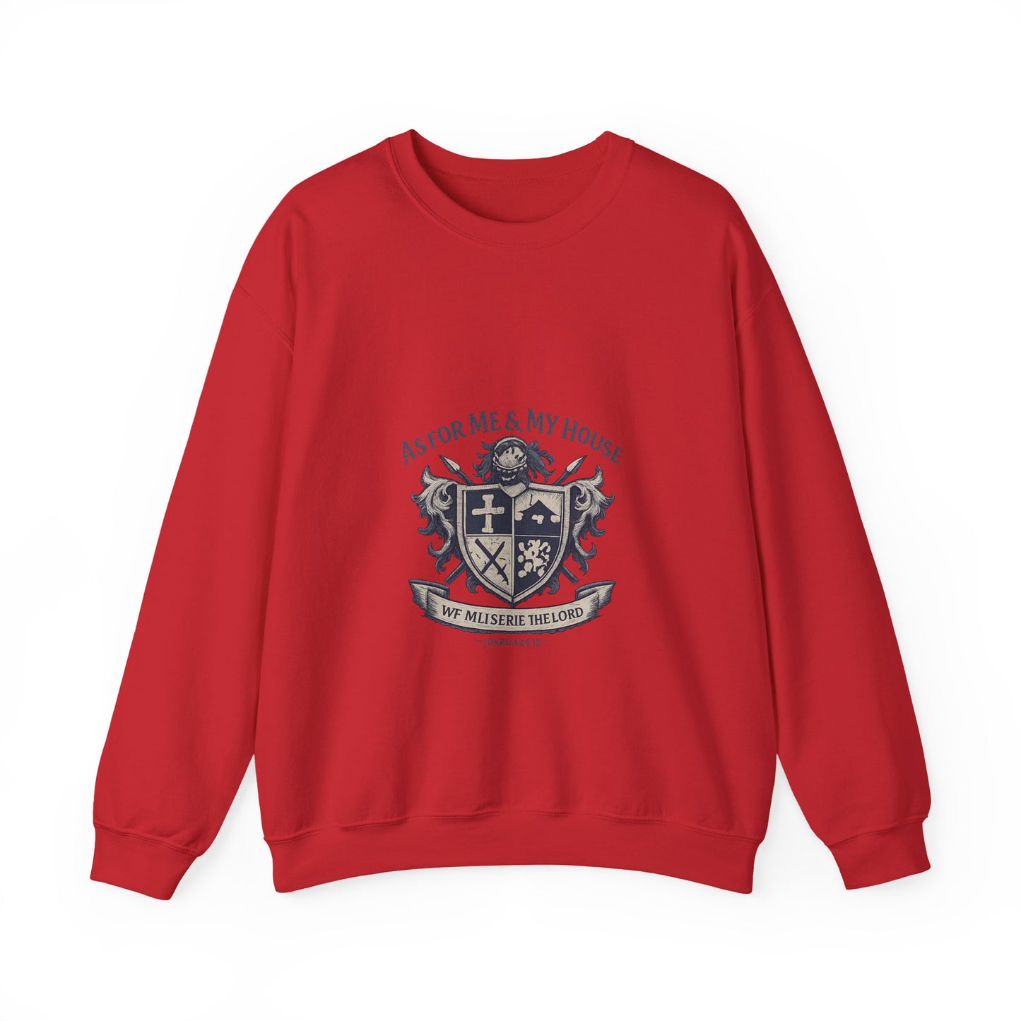 As for Me and My House — Family Shield Crewneck Sweatshirt (Unisex Heavy-Blend)