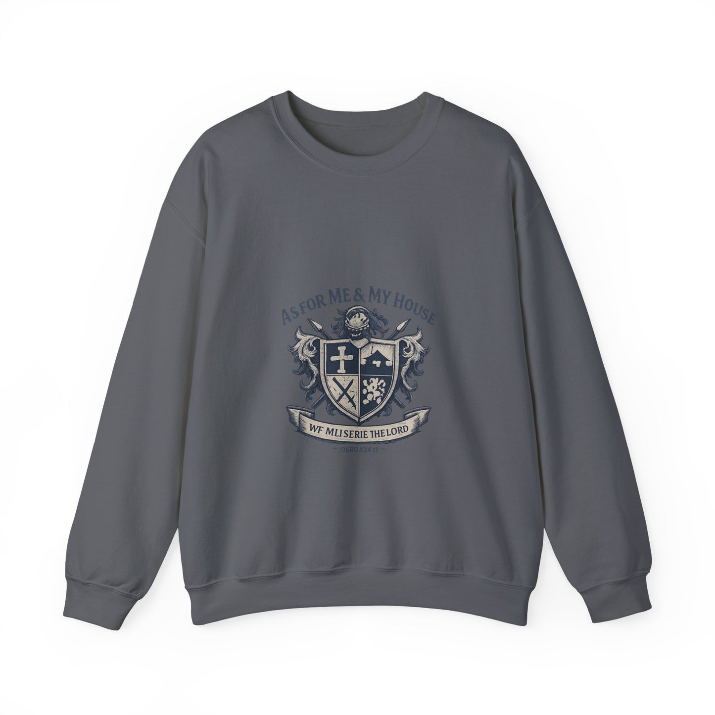 As for Me and My House — Family Shield Crewneck Sweatshirt (Unisex Heavy-Blend)