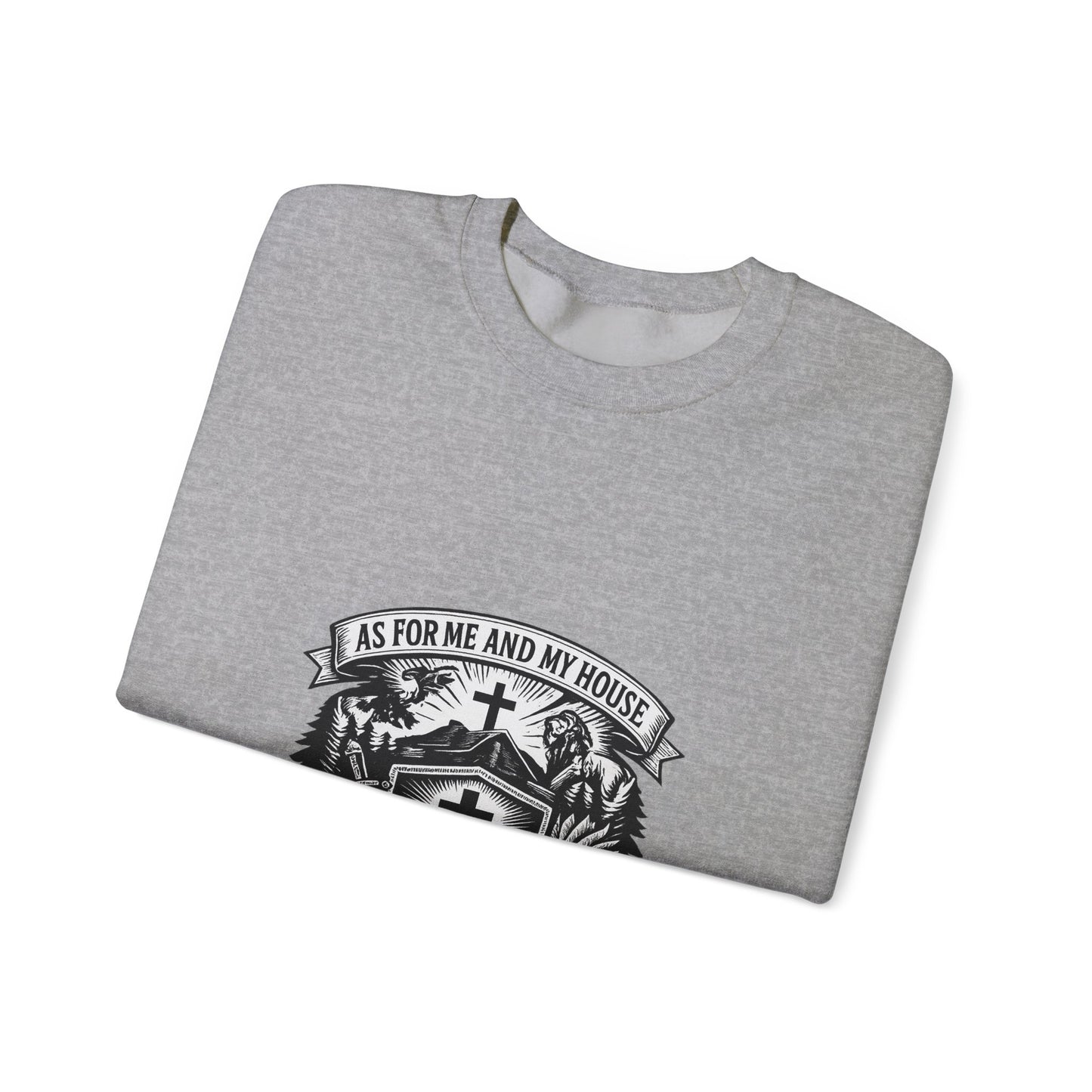Joshua 24:15 Woodcut Family Emblem Crewneck  Unisex Heavy-Blend Sweatshirt
