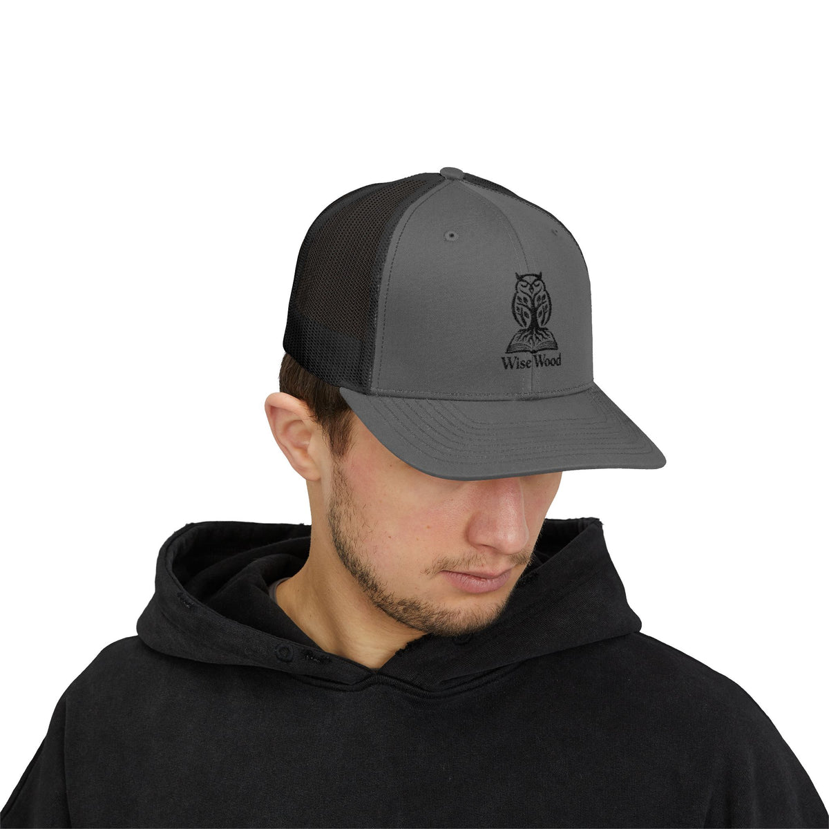 Owl Logo Snapback Trucker Cap — "Wise Wood" Embroidered Mesh Hat