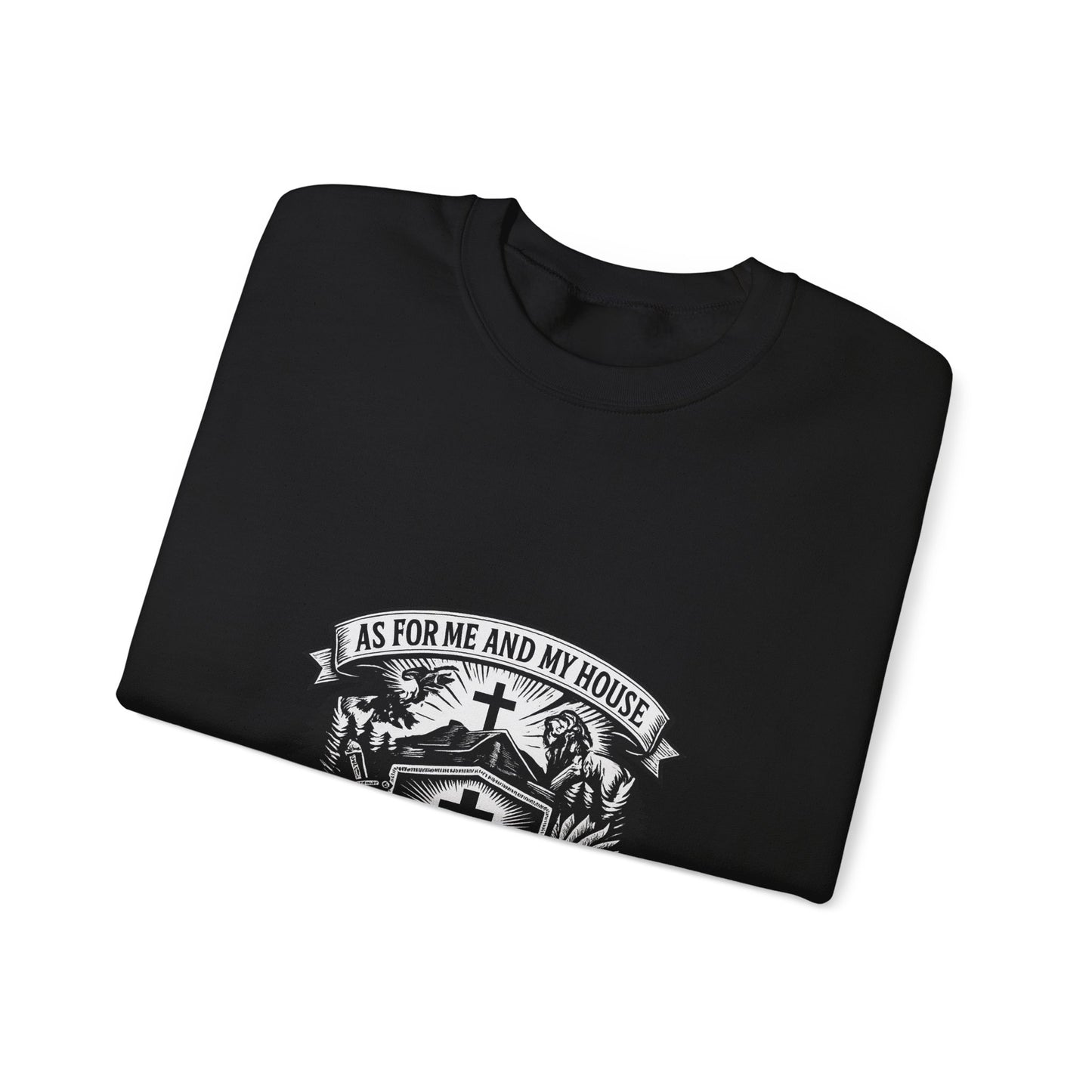 Joshua 24:15 Woodcut Family Emblem Crewneck  Unisex Heavy-Blend Sweatshirt