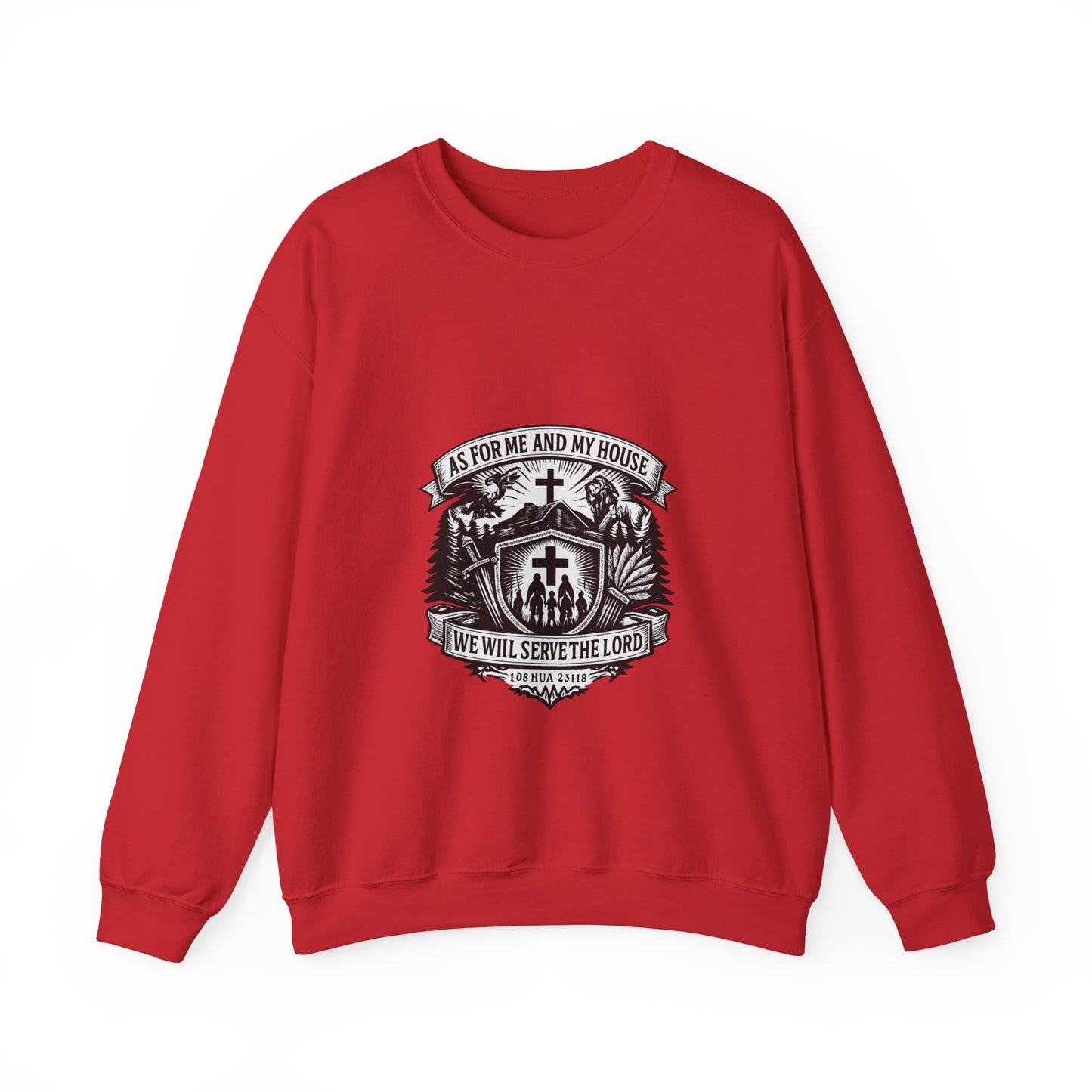 Joshua 24:15 Woodcut Family Emblem Crewneck  Unisex Heavy-Blend Sweatshirt