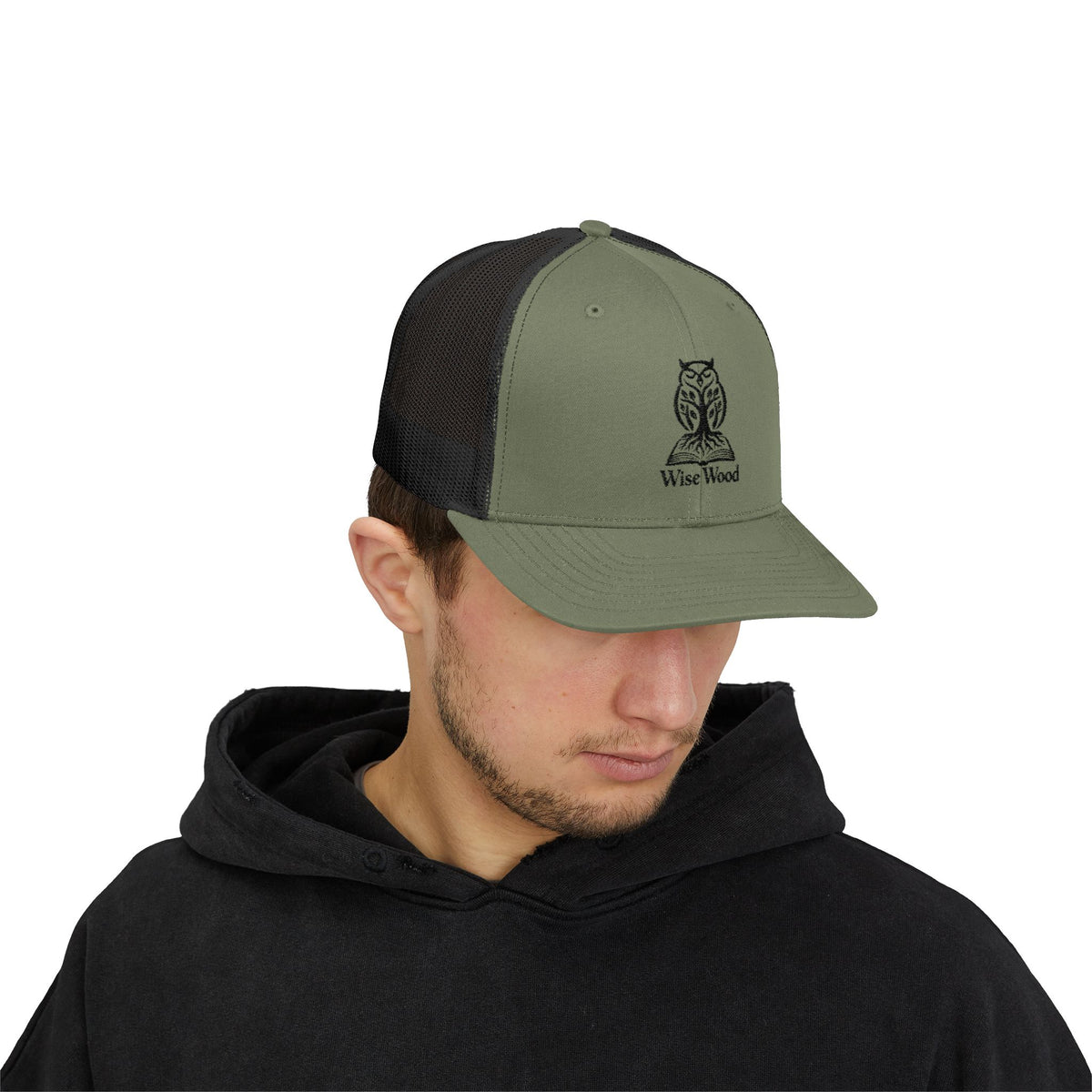 Owl Logo Snapback Trucker Cap — "Wise Wood" Embroidered Mesh Hat