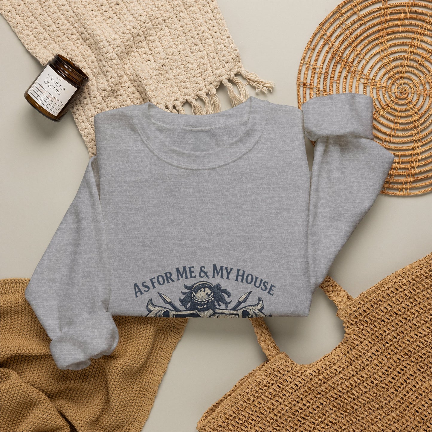 As for Me and My House — Family Shield Crewneck Sweatshirt (Unisex Heavy-Blend)