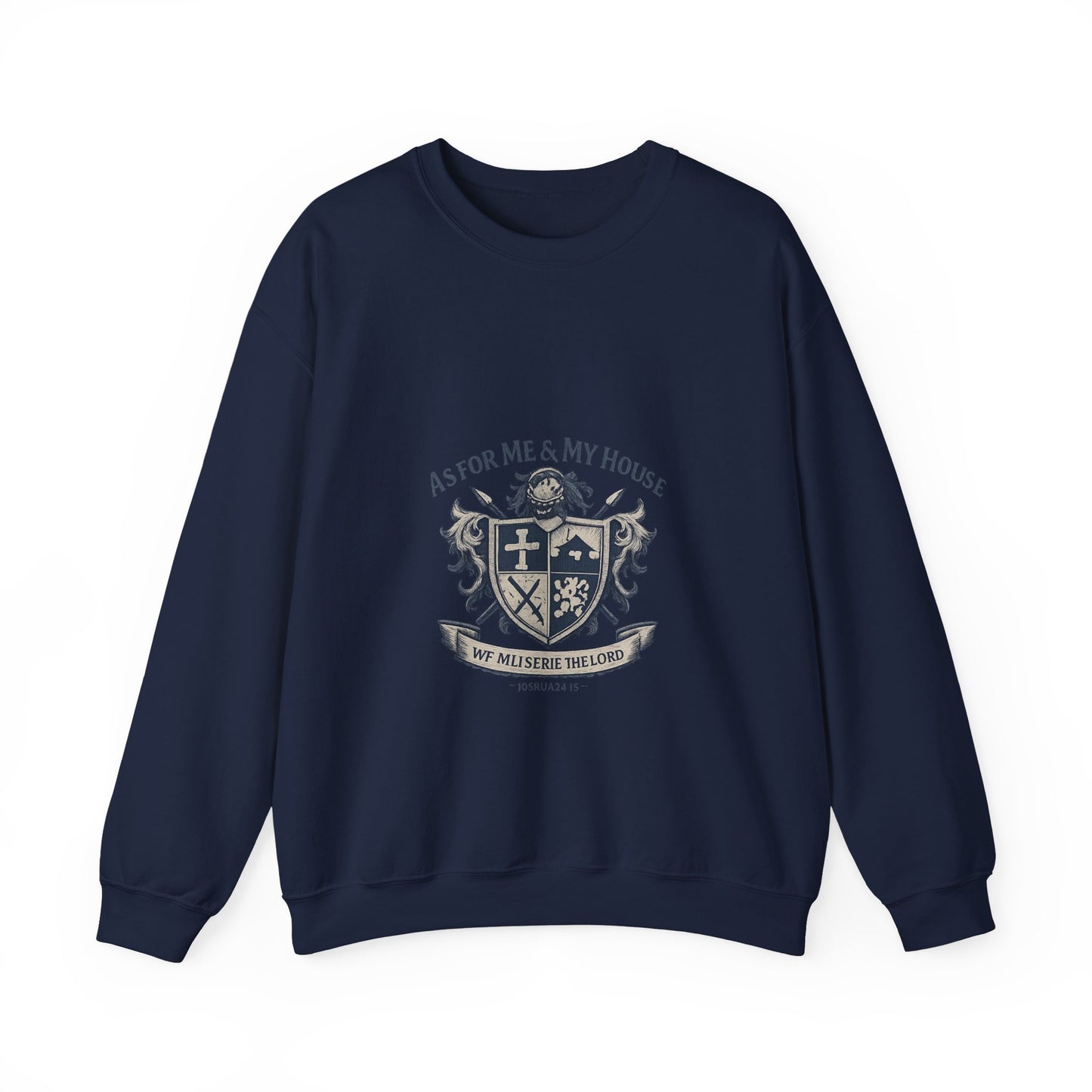 As for Me and My House — Family Shield Crewneck Sweatshirt (Unisex Heavy-Blend)