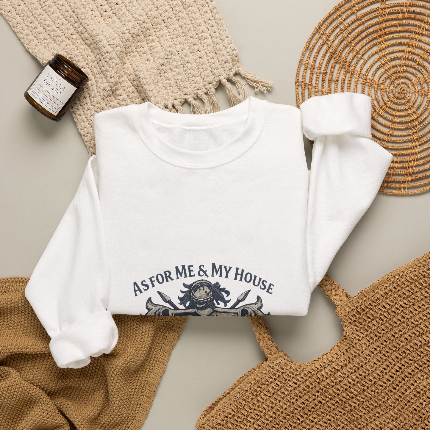 As for Me and My House — Family Shield Crewneck Sweatshirt (Unisex Heavy-Blend)