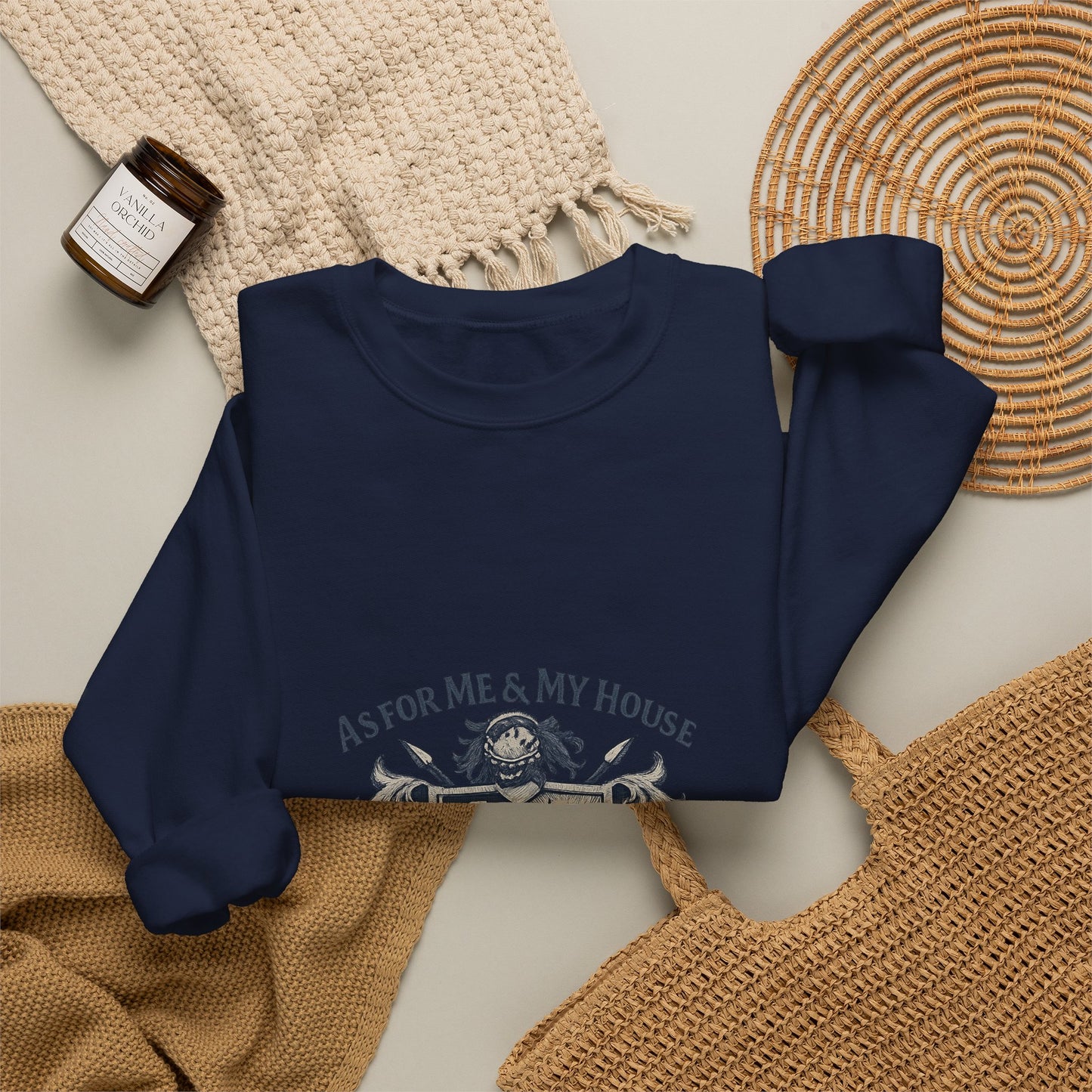 As for Me and My House — Family Shield Crewneck Sweatshirt (Unisex Heavy-Blend)