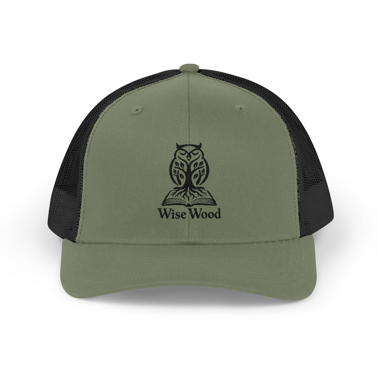 Owl Logo Snapback Trucker Cap — "Wise Wood" Embroidered Mesh Hat