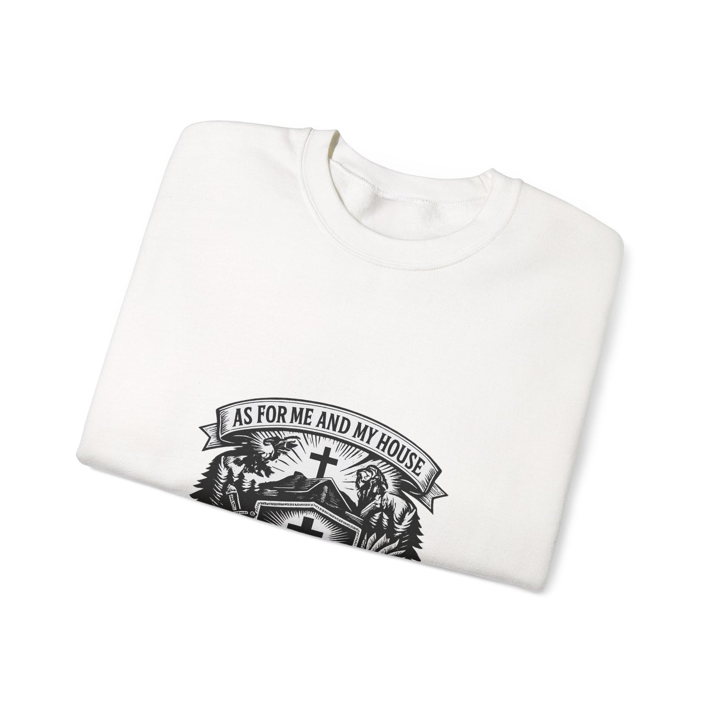 Joshua 24:15 Woodcut Family Emblem Crewneck  Unisex Heavy-Blend Sweatshirt