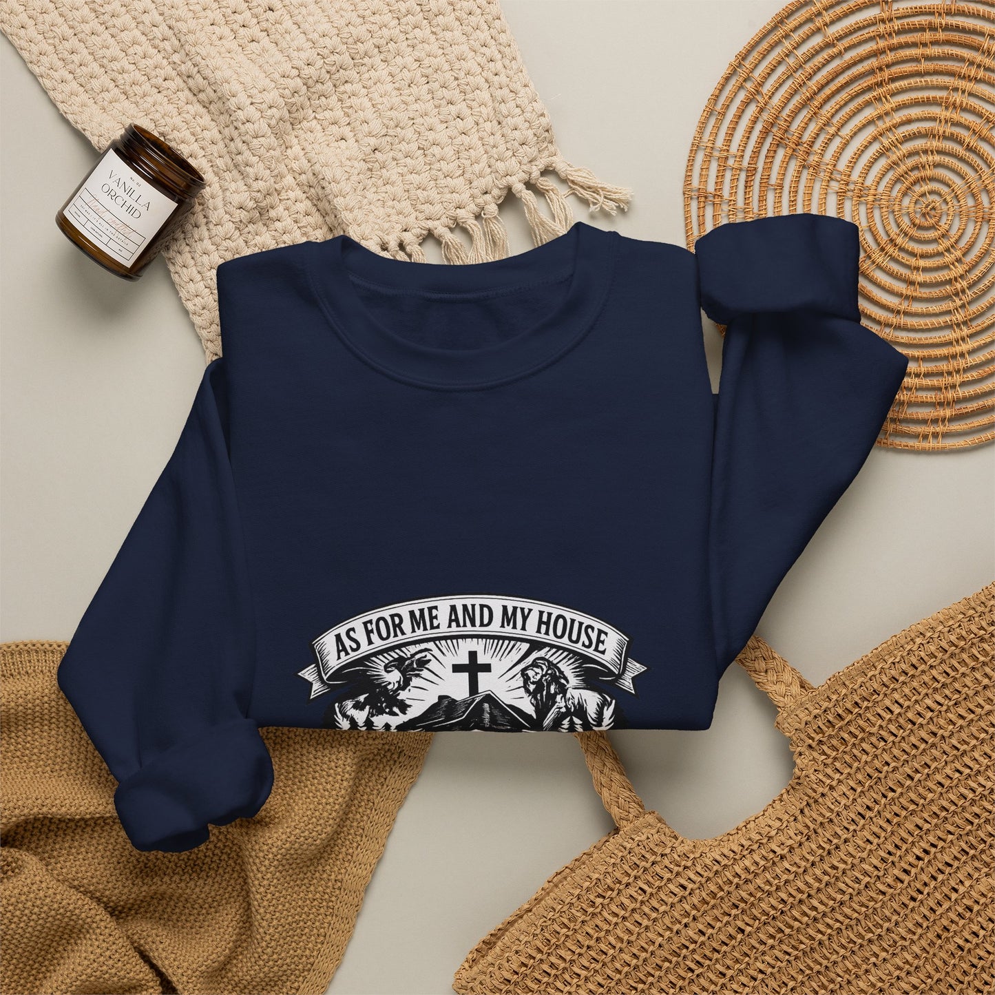Joshua 24:15 Woodcut Family Emblem Crewneck  Unisex Heavy-Blend Sweatshirt