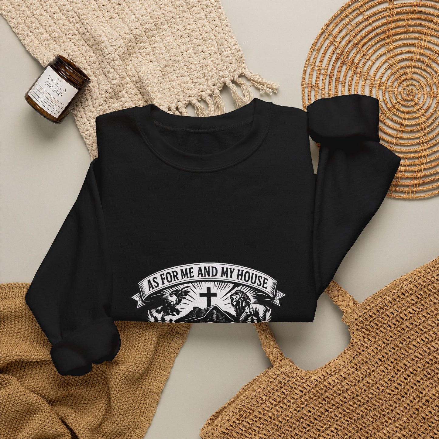 Joshua 24:15 Woodcut Family Emblem Crewneck  Unisex Heavy-Blend Sweatshirt