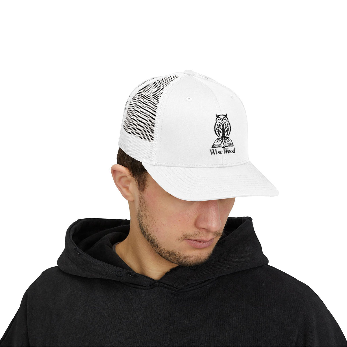 Owl Logo Snapback Trucker Cap — "Wise Wood" Embroidered Mesh Hat