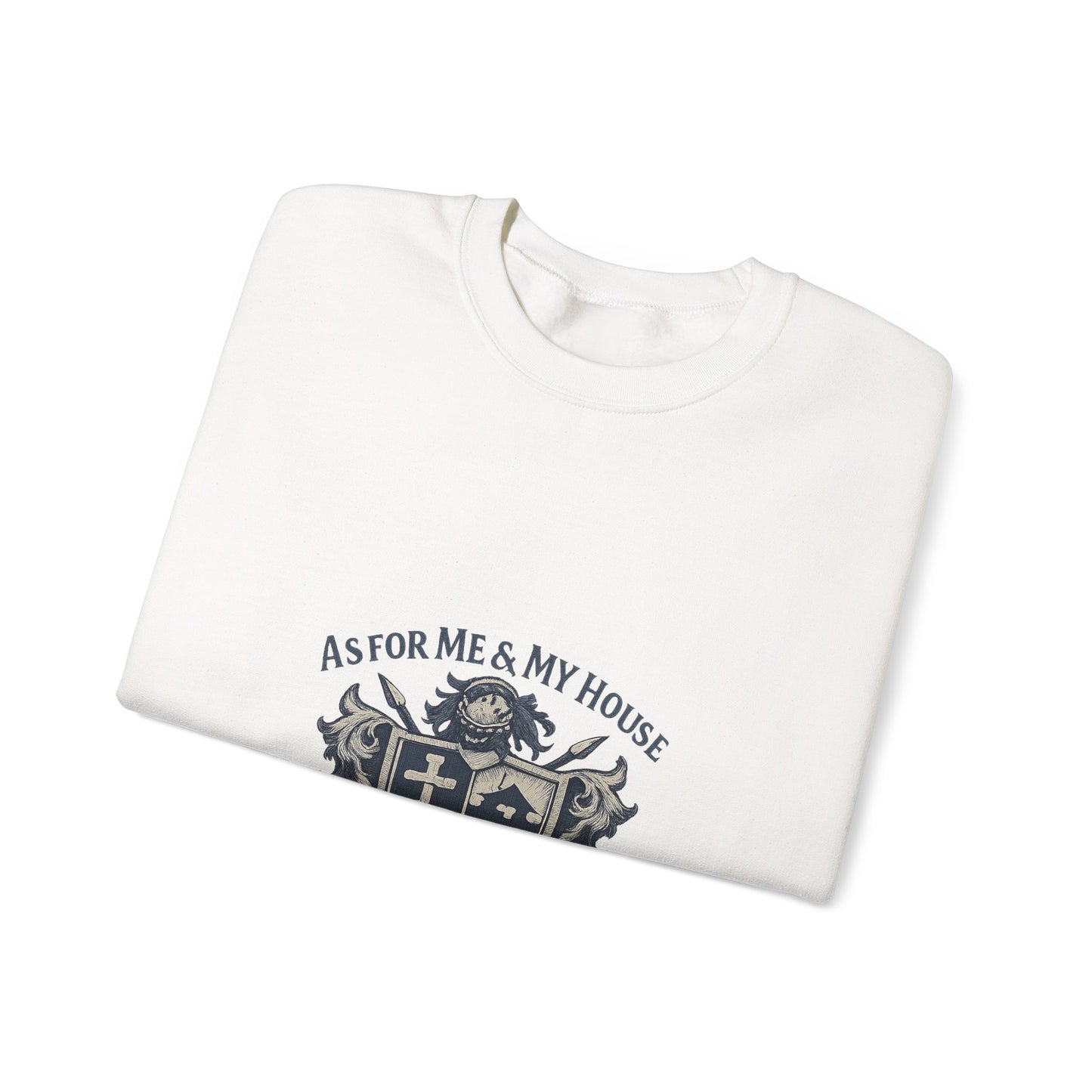 As for Me and My House — Family Shield Crewneck Sweatshirt (Unisex Heavy-Blend)