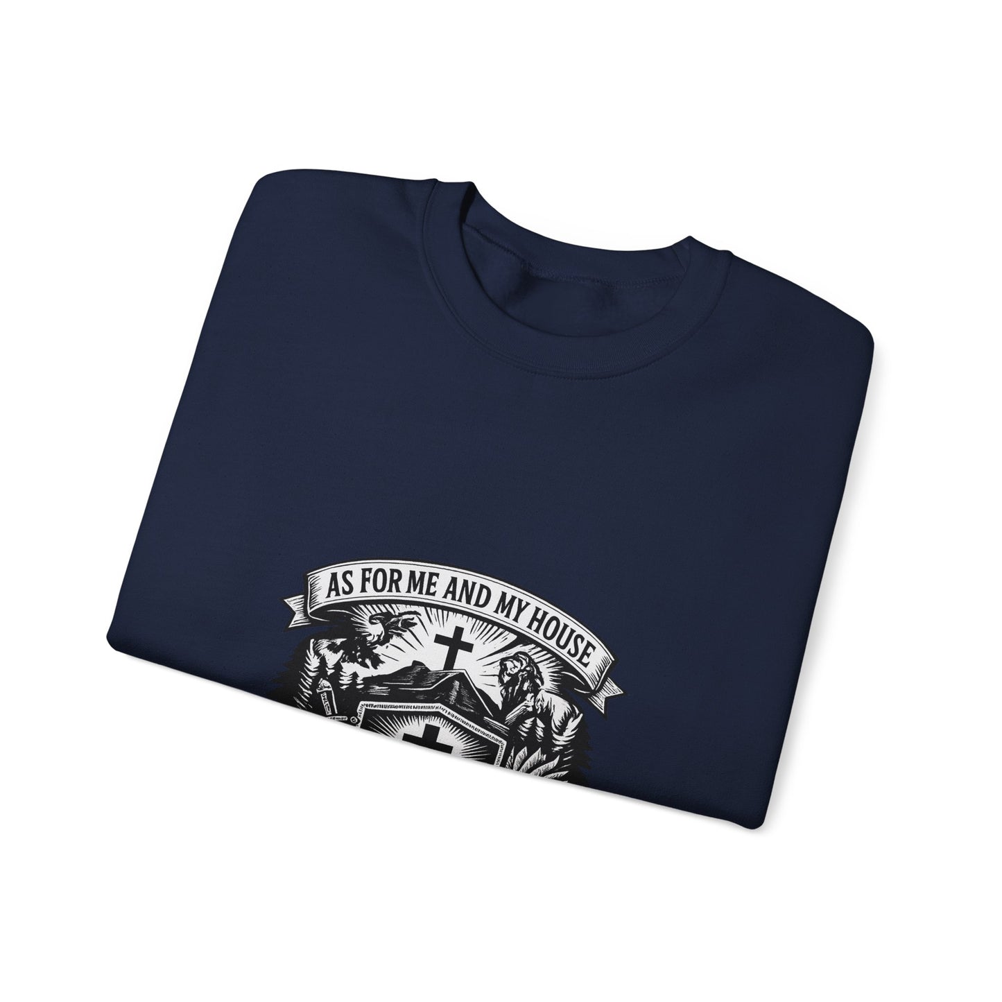 Joshua 24:15 Woodcut Family Emblem Crewneck  Unisex Heavy-Blend Sweatshirt