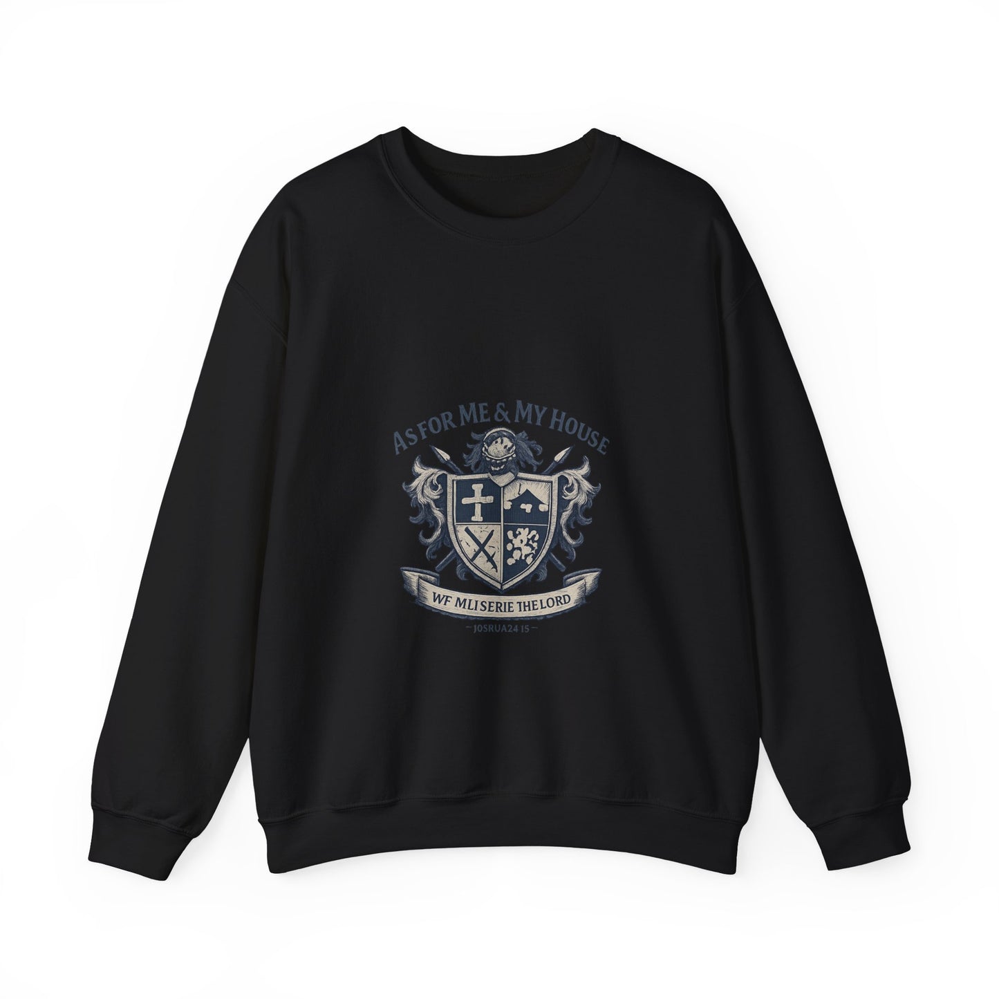 As for Me and My House — Family Shield Crewneck Sweatshirt (Unisex Heavy-Blend)