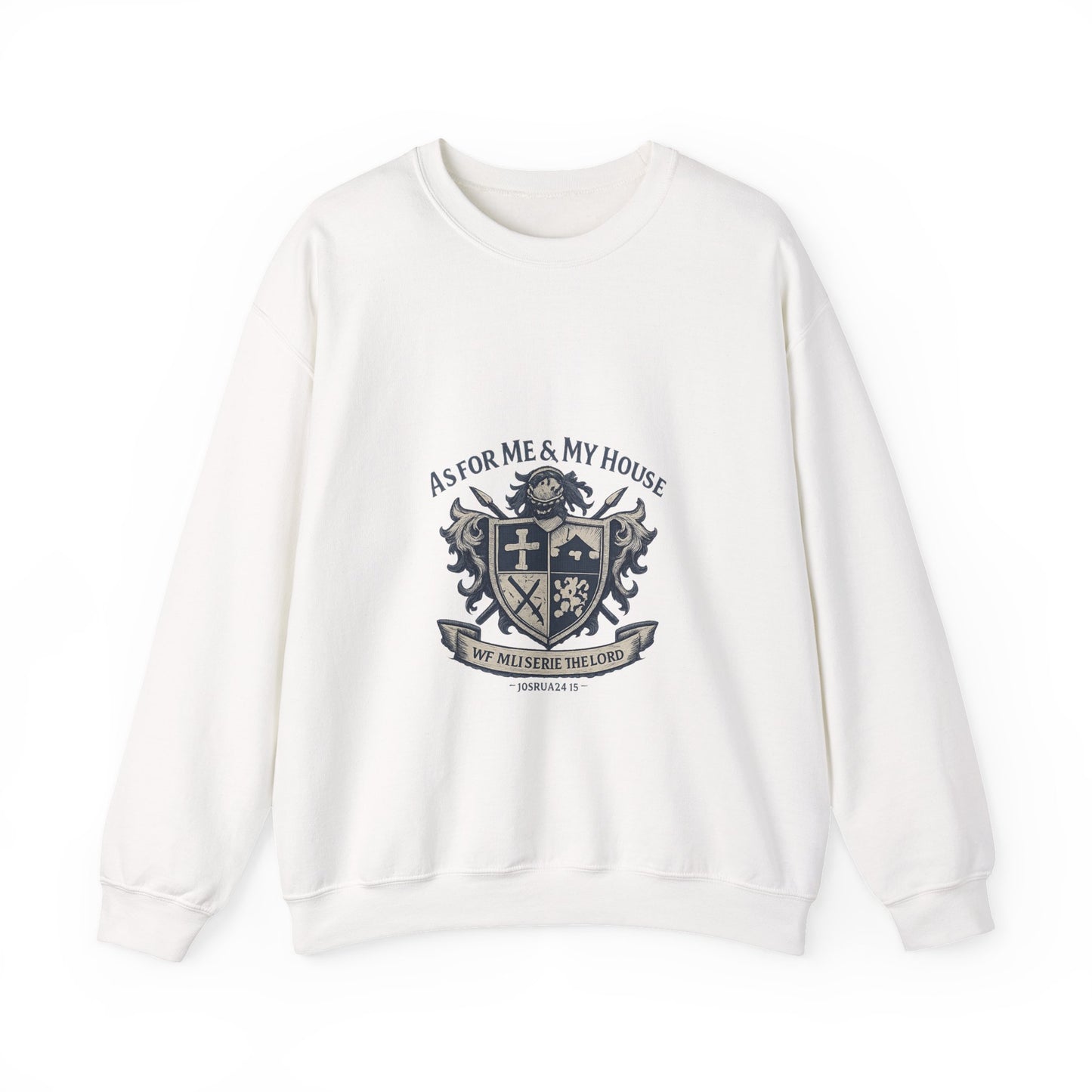 As for Me and My House — Family Shield Crewneck Sweatshirt (Unisex Heavy-Blend)