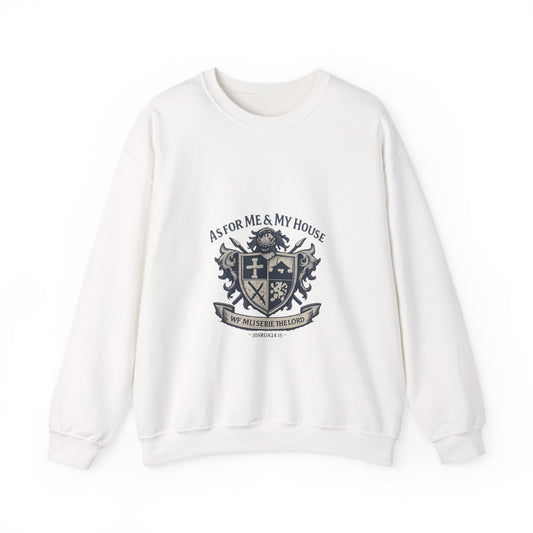 As for Me and My House — Family Shield Crewneck Sweatshirt (Unisex Heavy-Blend)