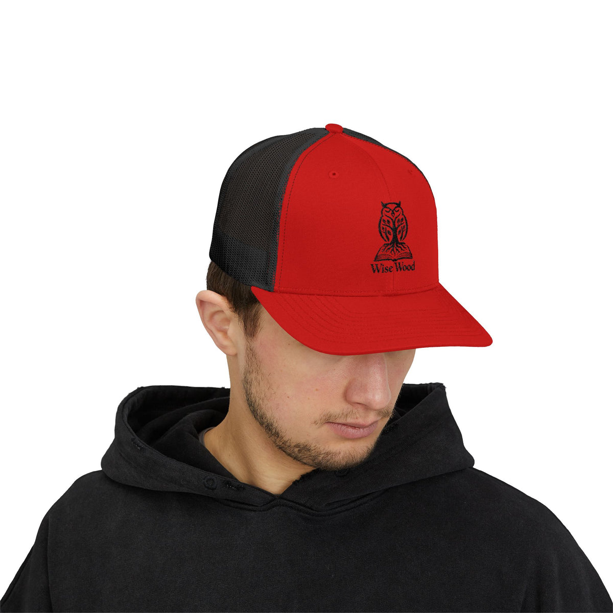 Owl Logo Snapback Trucker Cap — "Wise Wood" Embroidered Mesh Hat