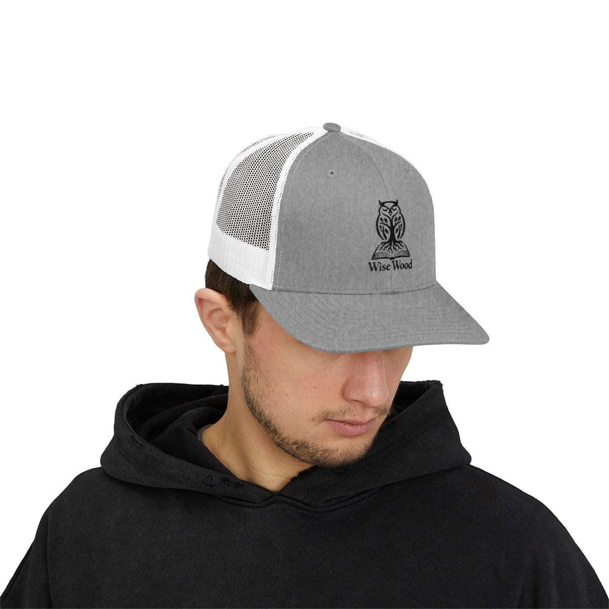Owl Logo Snapback Trucker Cap — "Wise Wood" Embroidered Mesh Hat