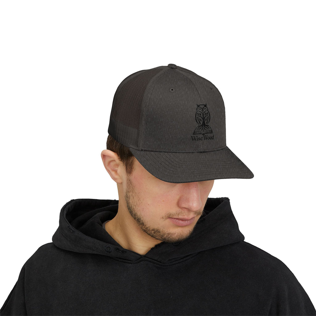 Owl Logo Snapback Trucker Cap — "Wise Wood" Embroidered Mesh Hat
