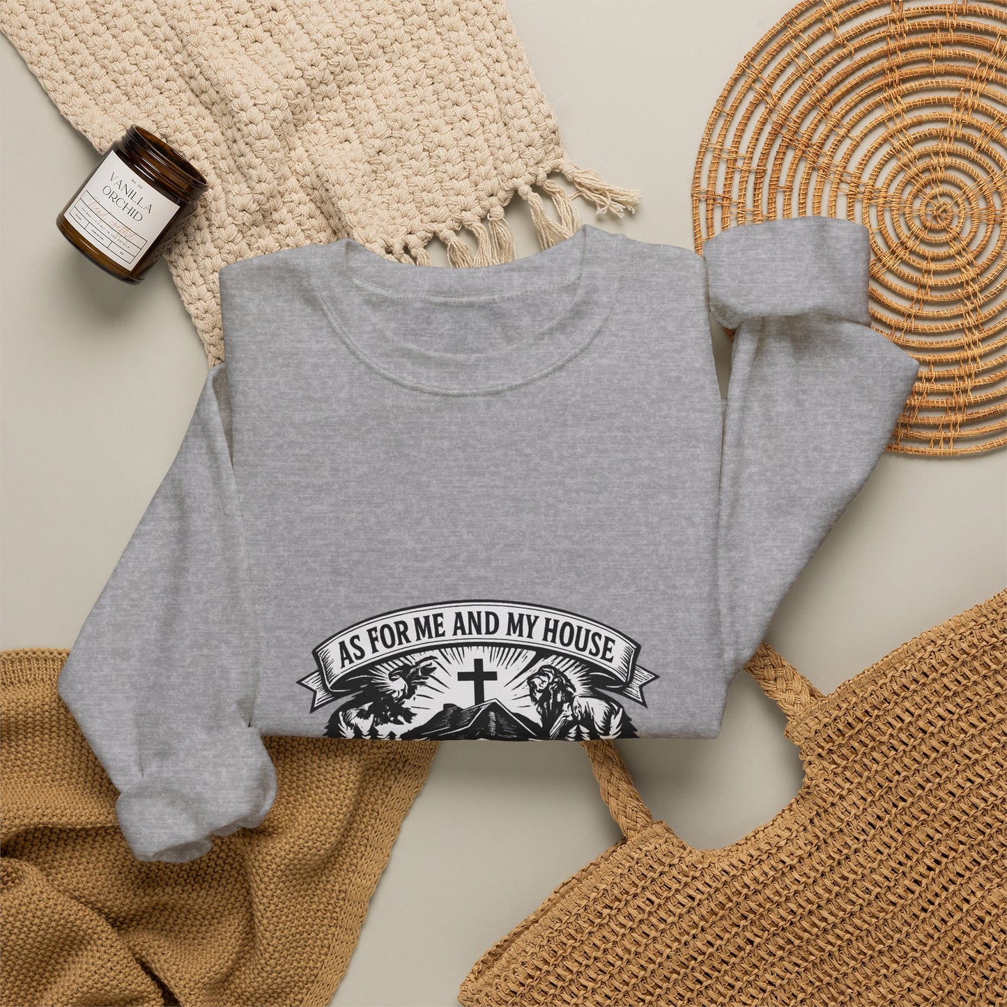 Joshua 24:15 Woodcut Family Emblem Crewneck  Unisex Heavy-Blend Sweatshirt