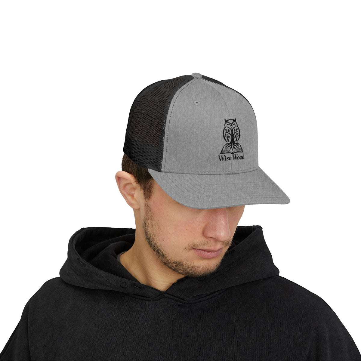 Owl Logo Snapback Trucker Cap — "Wise Wood" Embroidered Mesh Hat