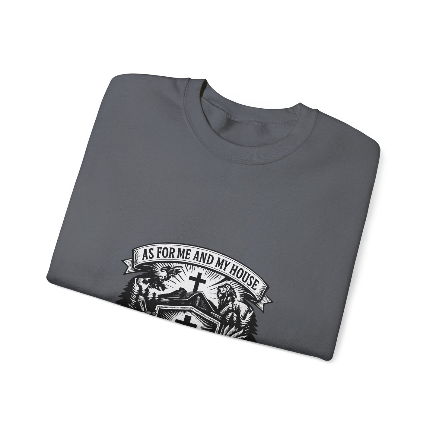 Joshua 24:15 Woodcut Family Emblem Crewneck  Unisex Heavy-Blend Sweatshirt